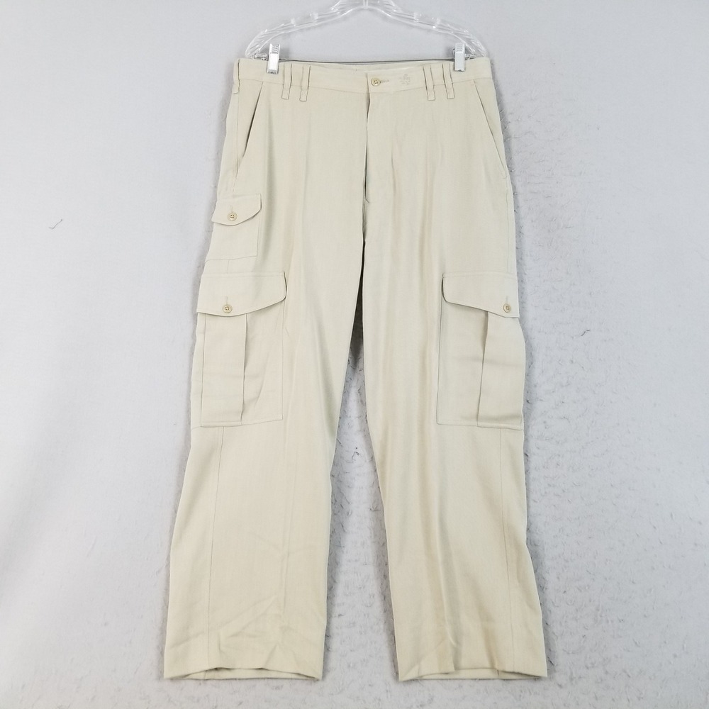 Nat Nast Cargo Pants Mens 34 Beige Silk Cotton Luxury Originals Straight Pockets